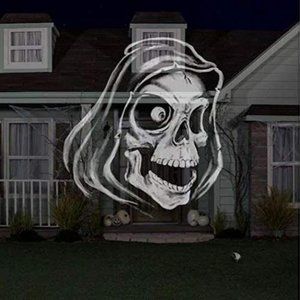 GrimMotion Projector Animated Moving Eye Skeleton Halloween Gemmy LED Light Show